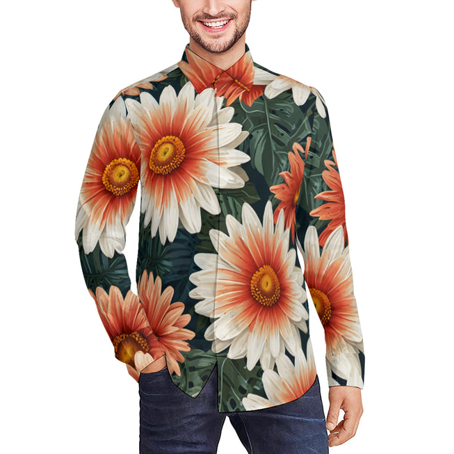 Daisy Pattern Men's Classic Long-Sleeved Shirt