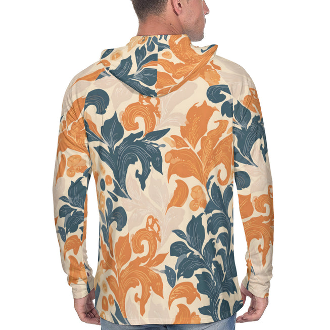 Orange Floral Men's Sun Protection Long Sleeve Hoodie