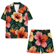 Hibiscus Tropical Pattern Men's Shirt And Short Set