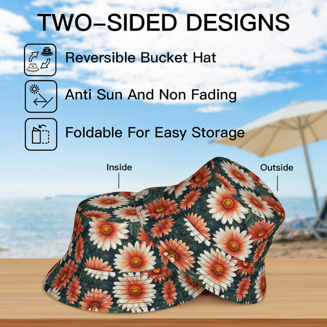 Daisy Pattern Double-Sided Unisex Polyester Bucket Hat