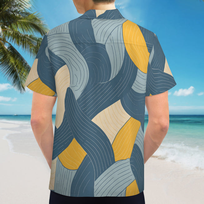 Abstract Orange And Blue Men's Casual Short-Sleeved Shirt