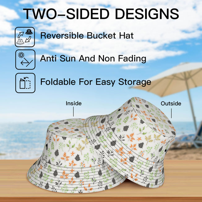 Green and Black Floral Double-Sided Unisex Polyester Bucket Hat