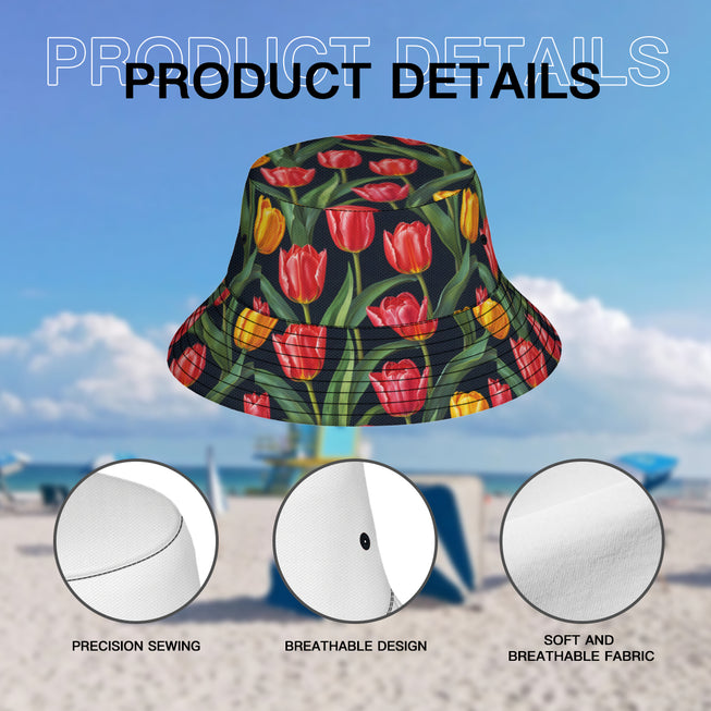 Tulip Pattern Double-Sided Unisex Polyester Bucket Hat