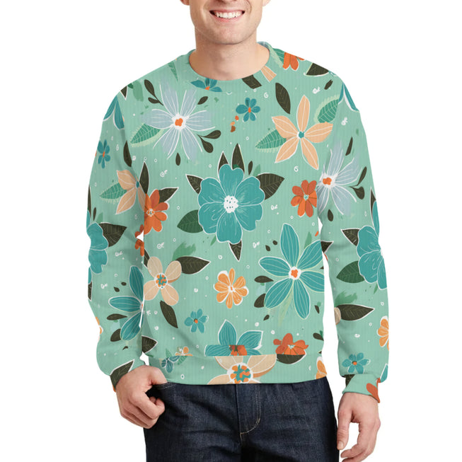 Floral Seamless Pattern Crew Neck Sweater