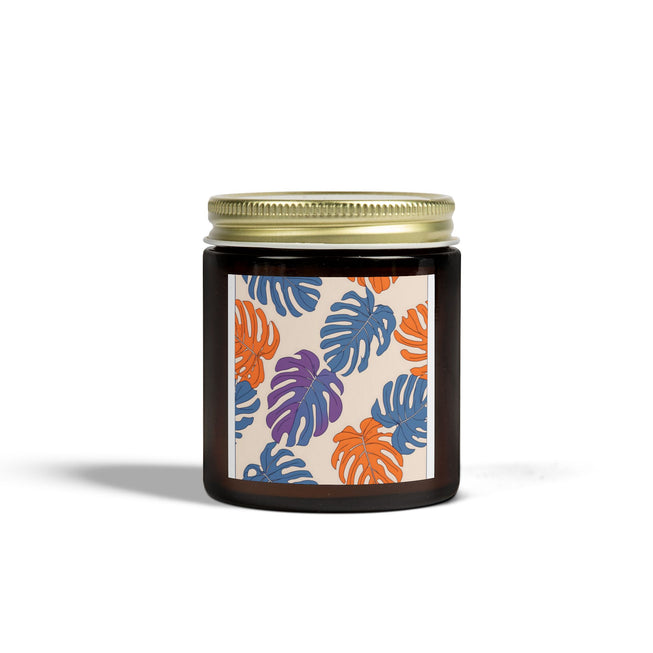 Tropical Leaf Pattern Scented Coconut Apricot Candles (4oz, 9oz)