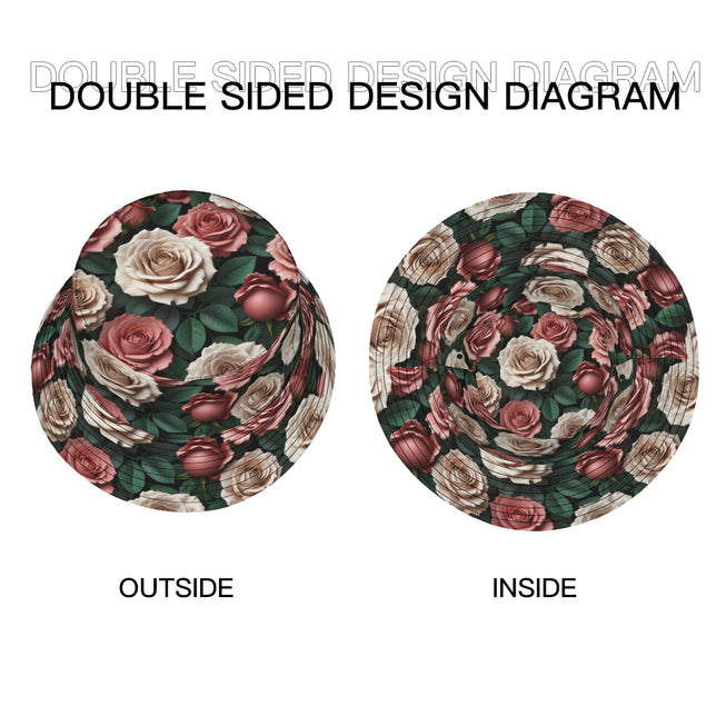 Rose Pattern Double-Sided Unisex Polyester Bucket Hat