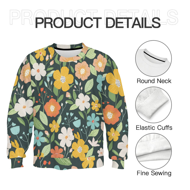 Floral Seamless Pattern Crew Neck Sweater