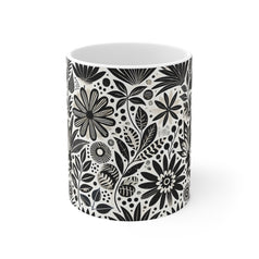 Black And White Flower Pattern Mug 11oz