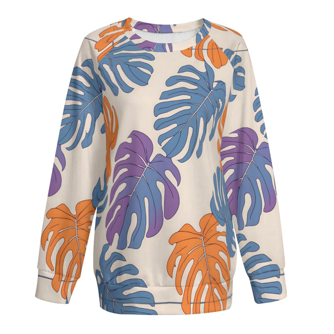 Bold Tropical Leaf Pattern Women's Raglan Long Sleeved Sweatshirt