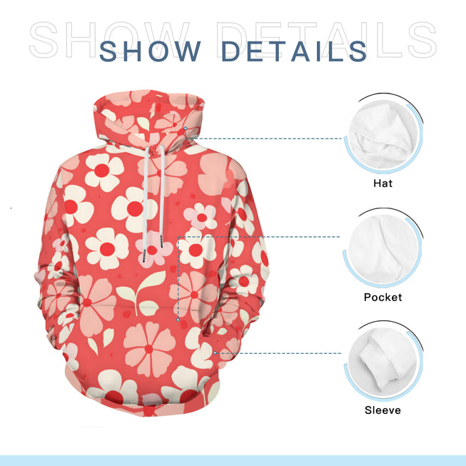 Red Floral Adult Hoodie