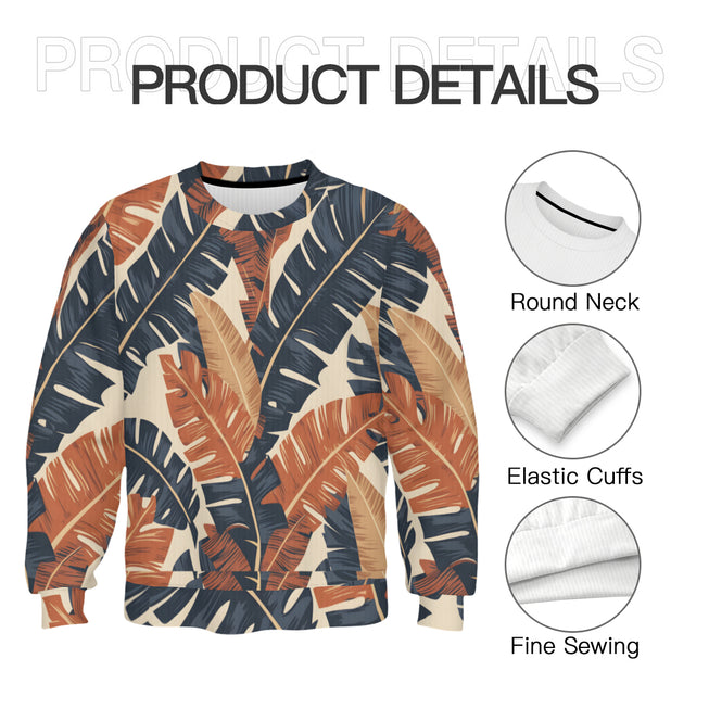 Tropical Leaves Pattern Crew Neck Sweater