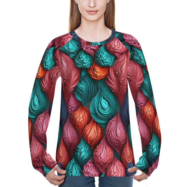 Abstract Seamless Pattern Women's Raglan Long Sleeved Sweatshirt