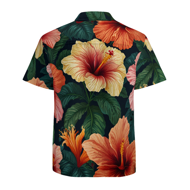 Hibiscus Tropical Pattern Men's Casual Short-Sleeved Shirt