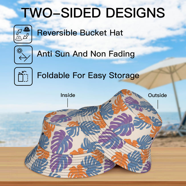 Bold Tropical Leaf Pattern Double Sided Unisex Polyester Bucket Hat