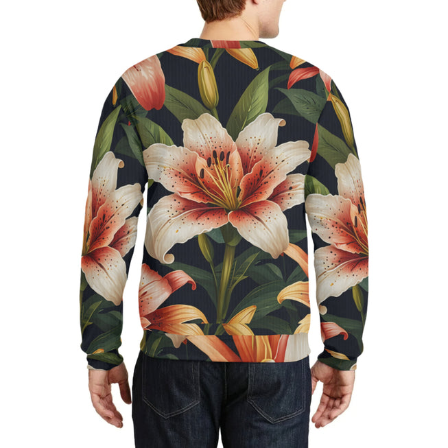 Lily Flower Pattern Crew Neck Sweater
