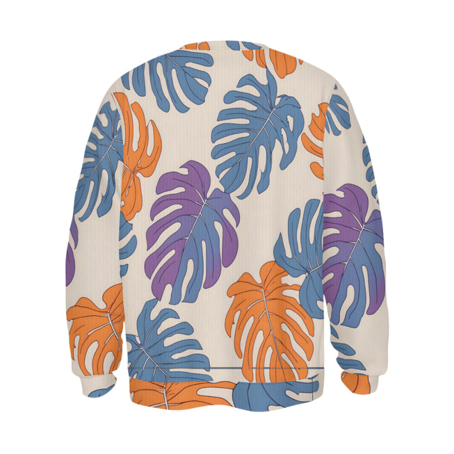 Bold Tropical Leaf Pattern Crew Neck Sweater