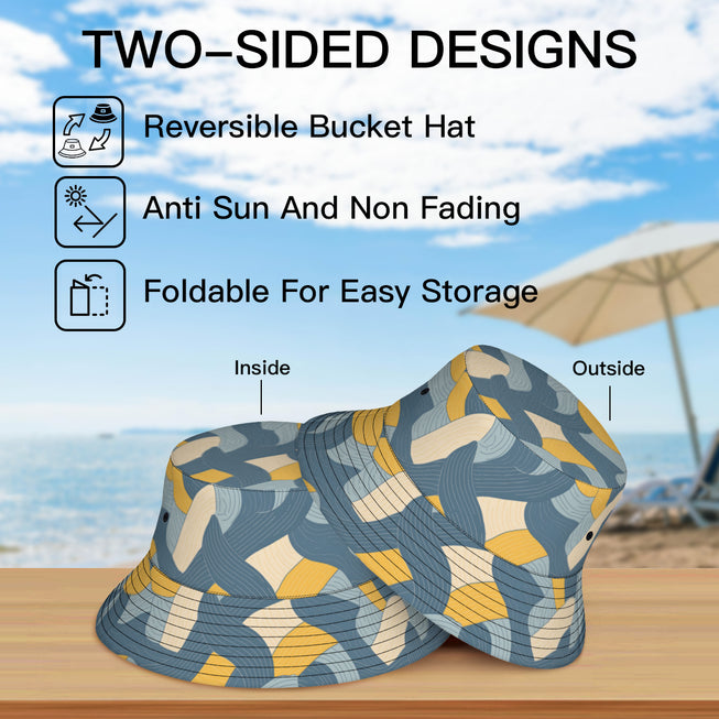 Abstract Orange and Blue Double-Sided Polyester Unisex Bucket Hat