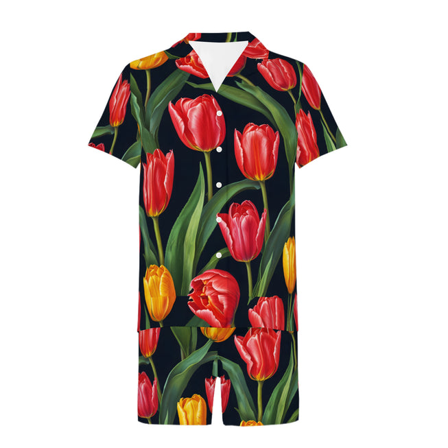 Tulip Pattern Men's Shirt And Short Set