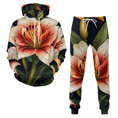 Lily Flower Pattern Men's Adult Hoodie Set