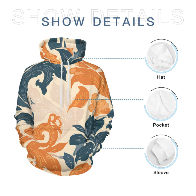 Orange Floral Men's Adult Hoodie Set