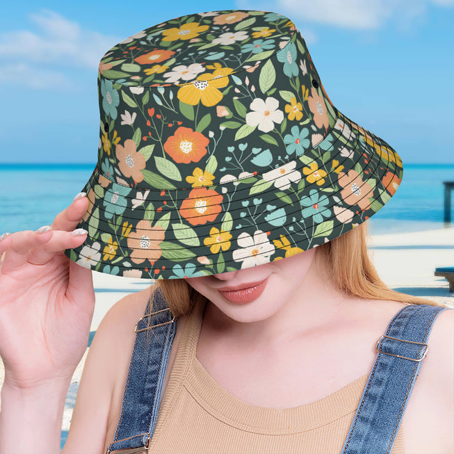 Floral Seamless Pattern Double-Sided Unisex Polyester Bucket Hat