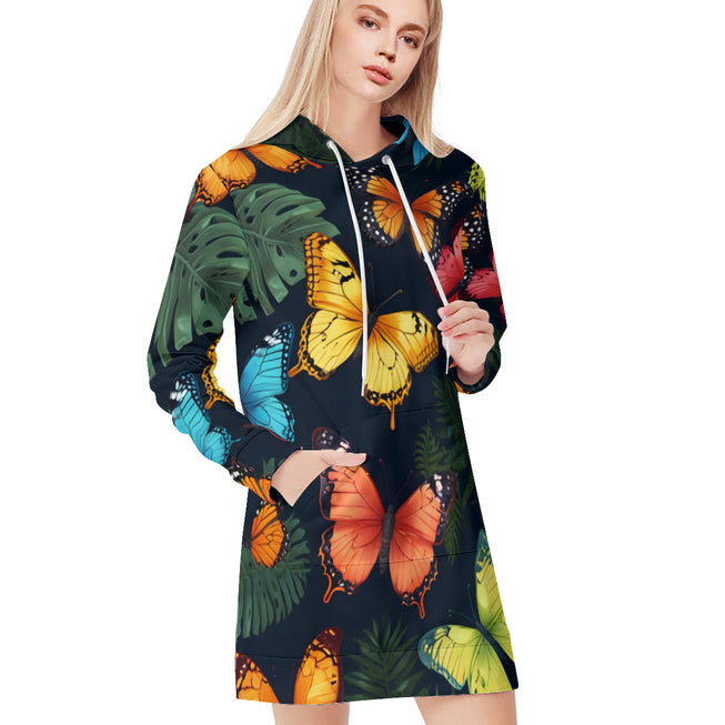 Tropical Butterfly Women Long Sleeve Casual Hoodie Sweatshirt Dress