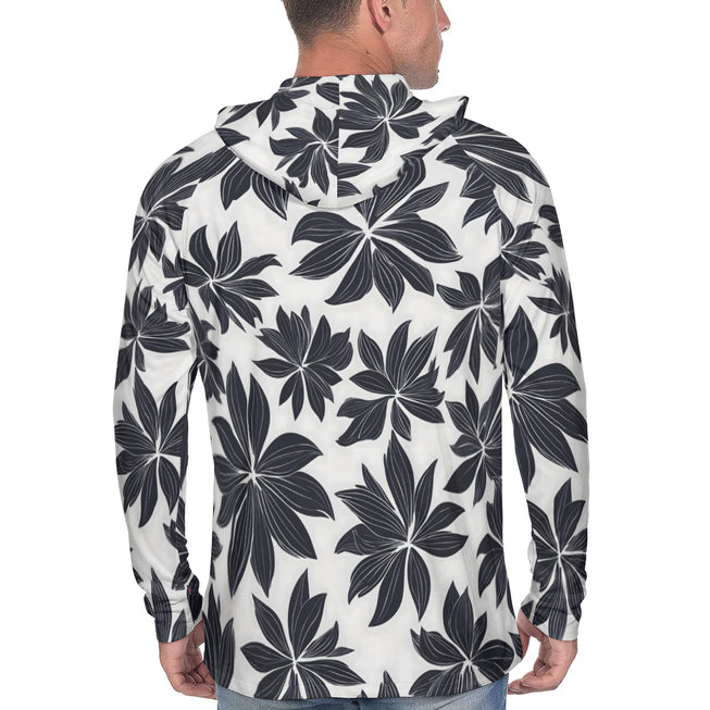 Black Floral Shapes Men's Sun Protection Long Sleeve Hoodie