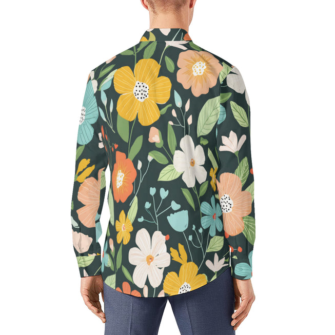 Floral Seamless Pattern Men's Classic Long-Sleeved Shirt