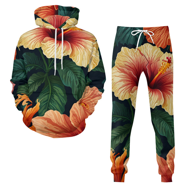 Hibiscus Tropical Pattern Men's Adult Hoodie Set