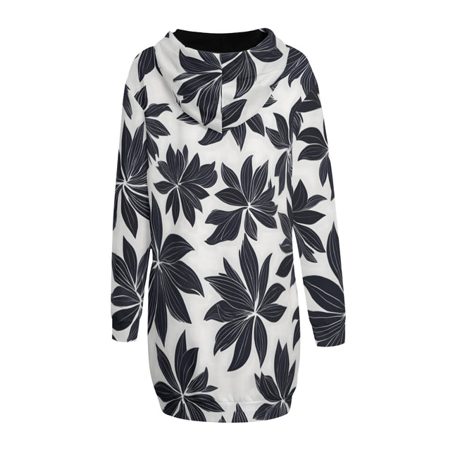 Black Floral ShapesWomen Long Sleeve Casual Hoodie Sweatshirt Dress