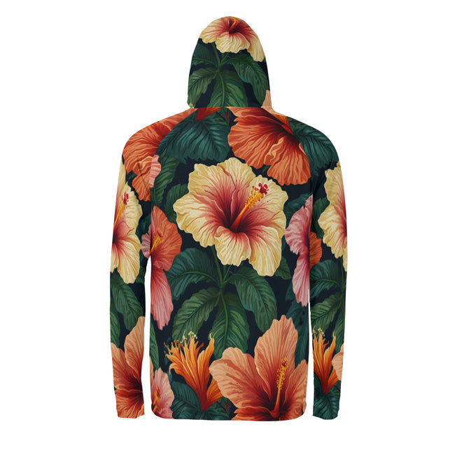 Hibiscus Tropical Pattern Men's Sun Protection Long Sleeve Hoodie