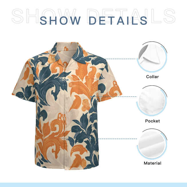 Orange Floral Men's Casual Short-Sleeved Shirt