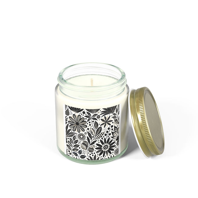 Black Flower Pattern Scented Coconut Apricot Candles (4oz, 9oz)