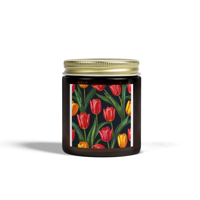 Tulip Flower Pattern Scented Coconut Apricot Candles (4oz, 9oz)