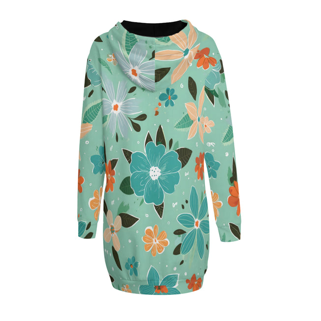 Floral Seamless Pattern Women Long Sleeve Casual Hoodie Sweatshirt Dress