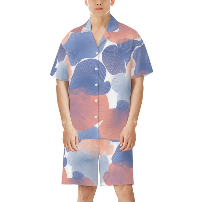 Floral Shapes Pattern Men's Shirt And Short Set