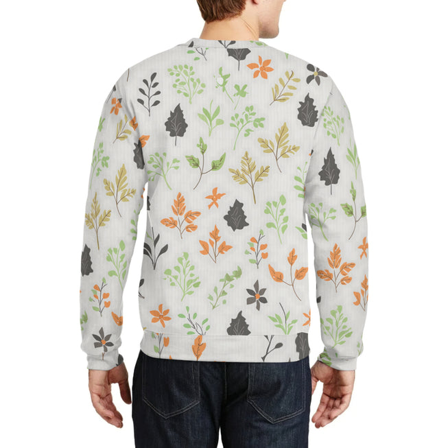 Green and Black Floral Crew Neck Sweater