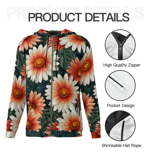 Daisy Pattern Zip Up Hoodie