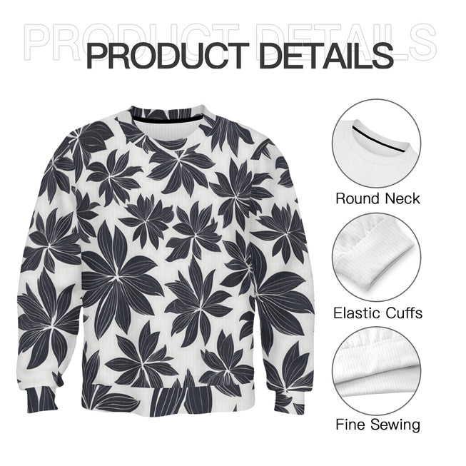 Black Floral Shapes Crew Neck Sweater