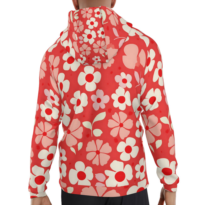 Red Floral Zip Up Hoodie