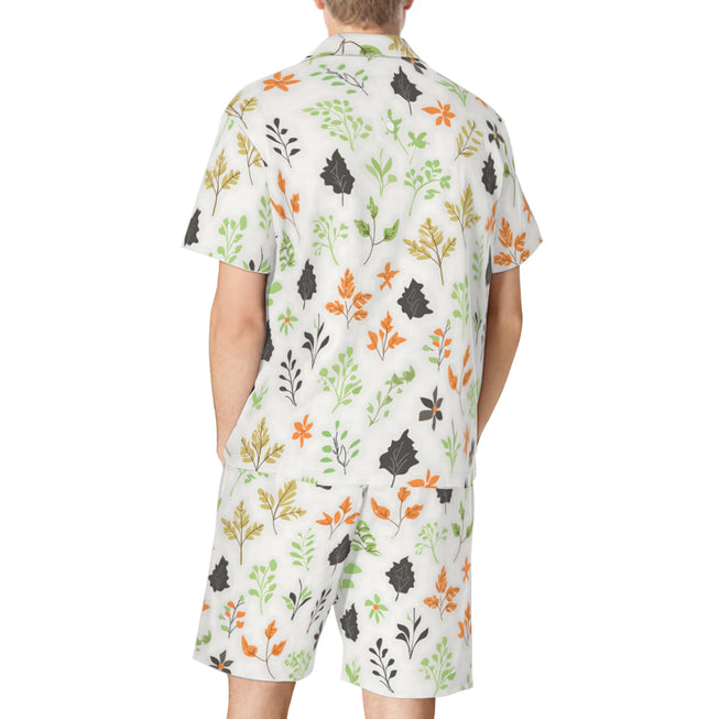 Green and Black Floral Men's Shirt And Short Set