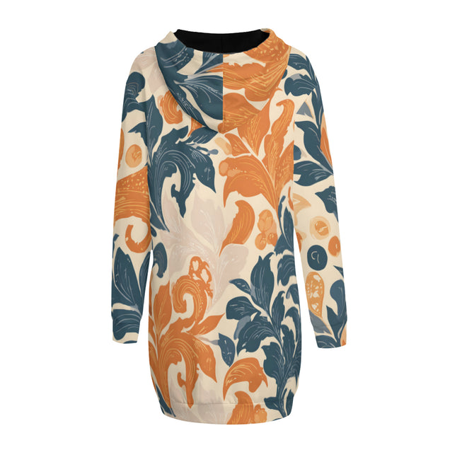 Orange Floral Women Long Sleeve Casual Hoodie Sweatshirt Dress