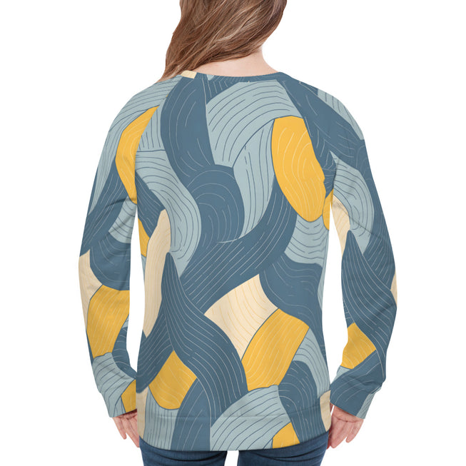 Abstract Orange and Blue Women's Raglan Long Sleeved Sweatshirt