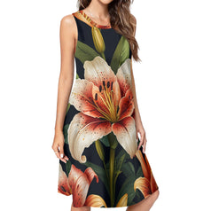 Lily Flower Pattern Women's Casual Dress