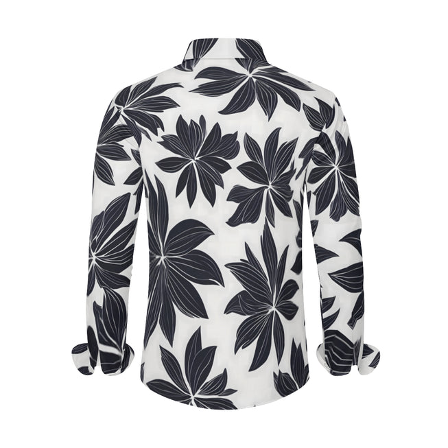 Black Floral Shapes Men's Classic Long-Sleeved Shirt