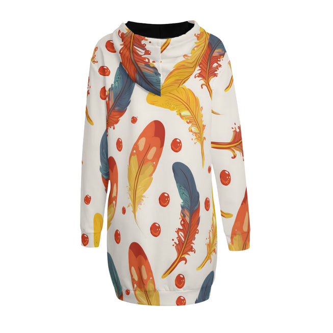 Vibrant Feathers Print Women Long Sleeve Casual Hoodie Sweatshirt Dress