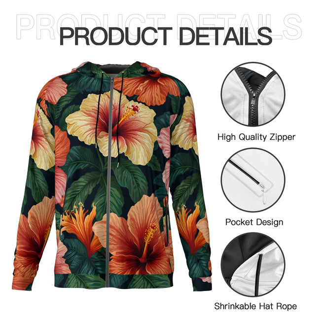 Hibiscus Tropical Pattern Men's Zip Up Hoodie