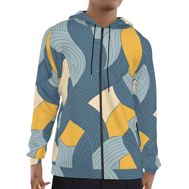 Abstract Orange and Blue Men's Zip Up Hoodie