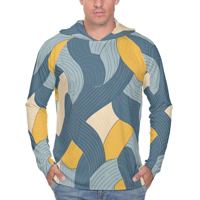 Abstract Orange and Blue Men's Sun Protection Long Sleeve Hoodie