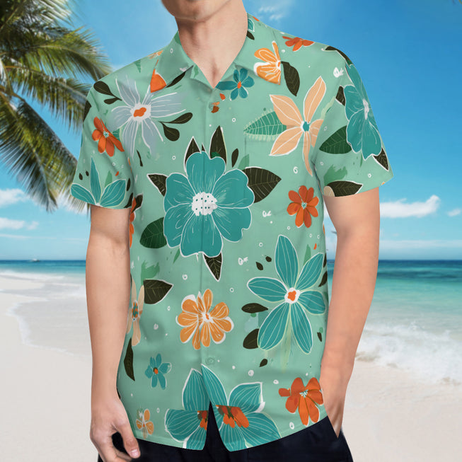 Floral Seamless Pattern Men's Casual Short-Sleeved Shirt